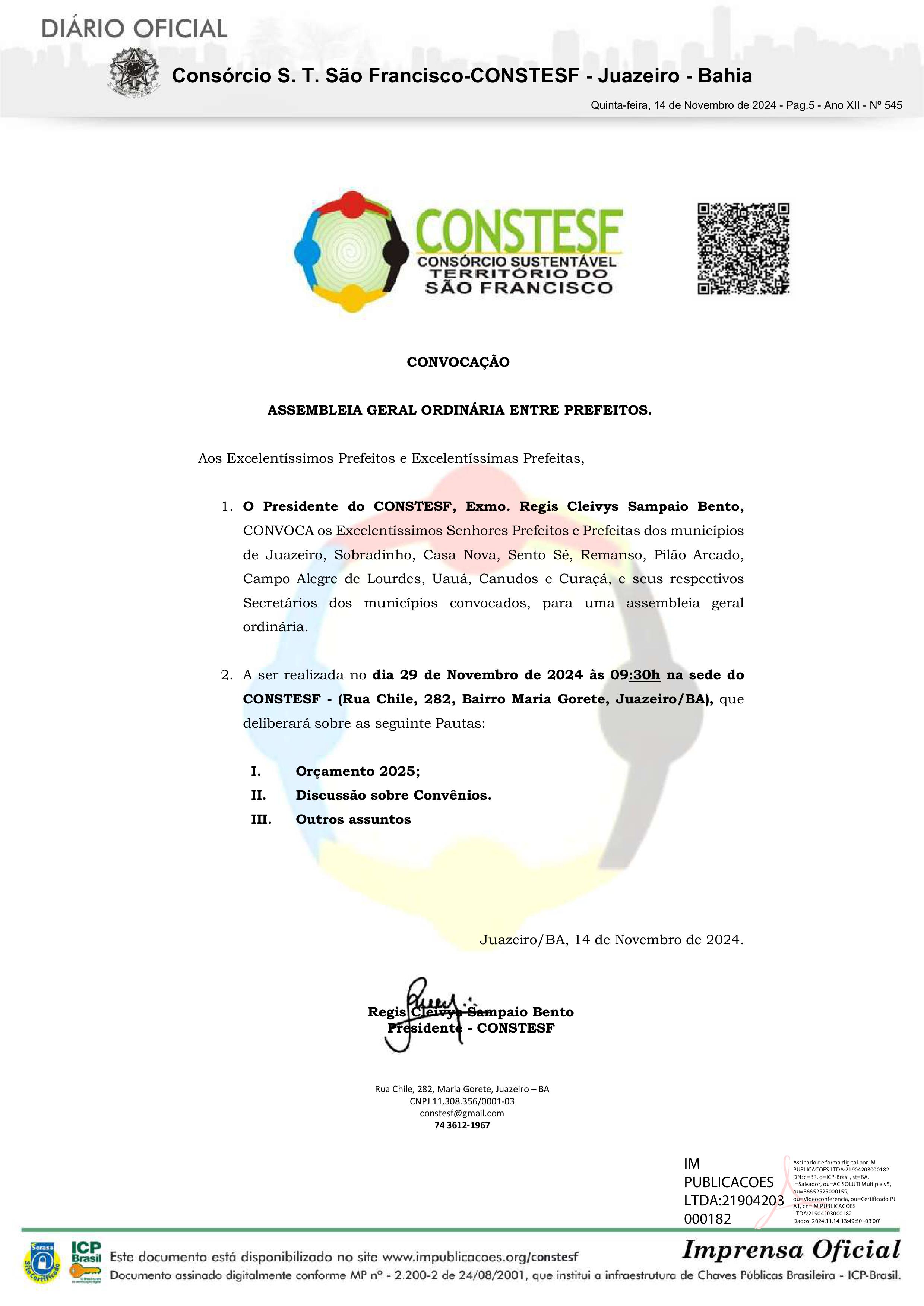 ASSEMBLEIA GERAL ORDINÁRIA ENTRE PREFEITOS